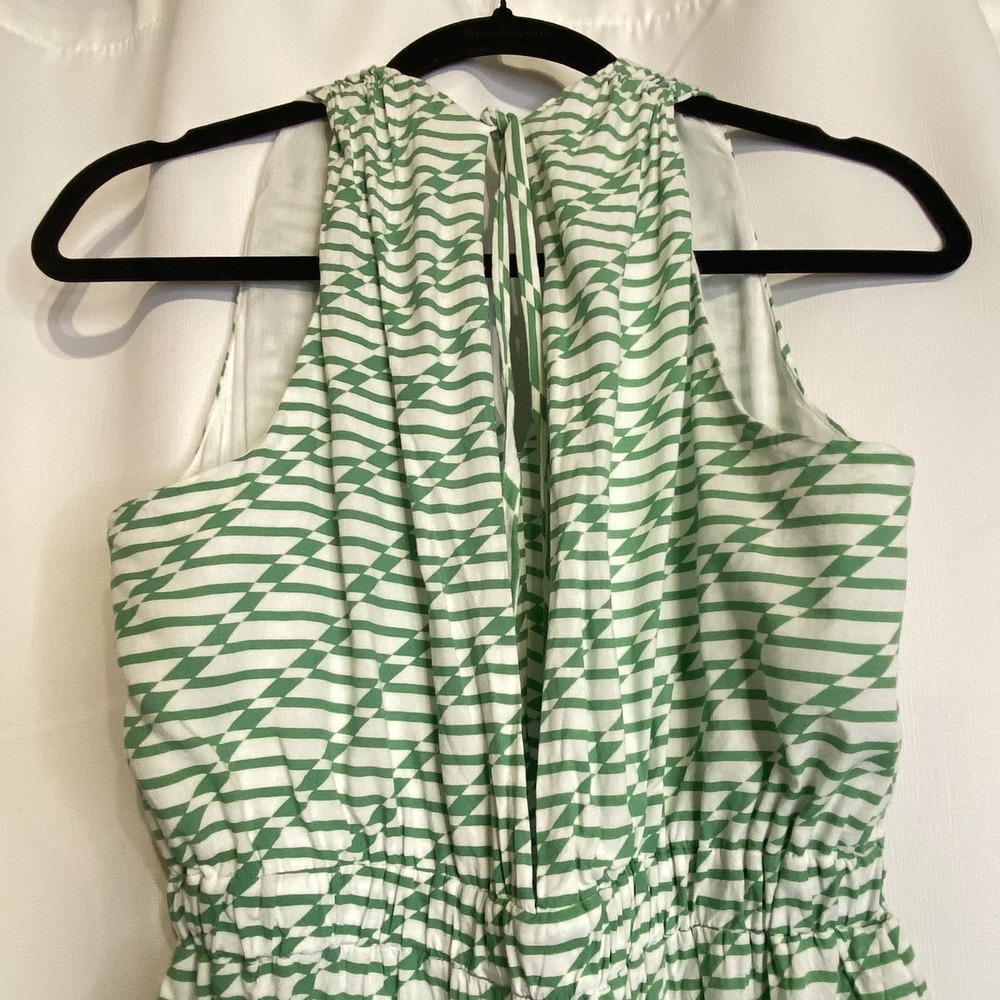 Ava Sky Green White Geometric Women Jumpsuit Small Jumper Jorja Green Ladder NWT - Picture 2 of 10